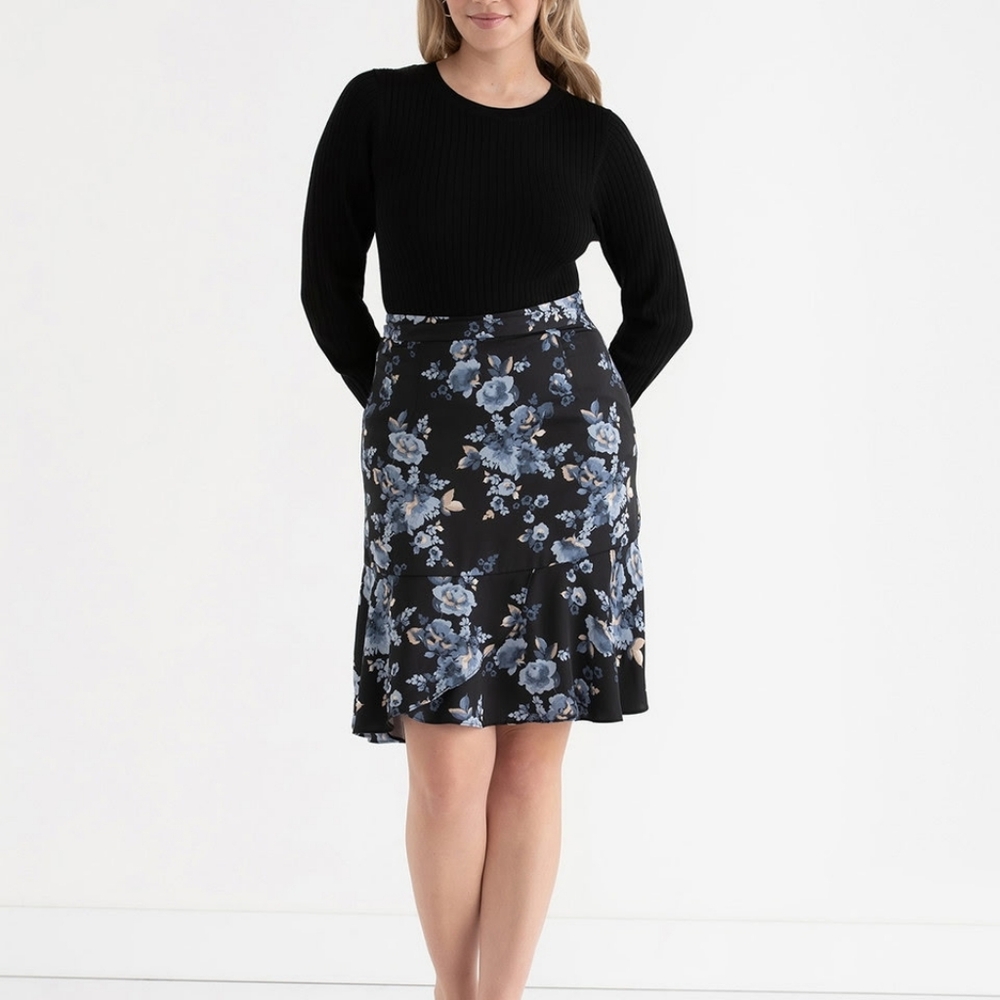 Ricki's Black and Blue Floral Midi Ruffle Skirt